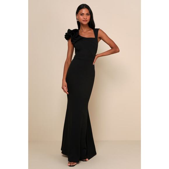 Lulu's Dresses & Skirts - Lulus Lucette Black Sleeveless Ruffled Mermaid Maxi Dress Holiday Extra Small